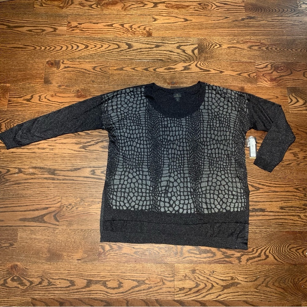 NWT New Worthington Black Gray Semi Sheer Snake Print Stretchy Sweater Size L